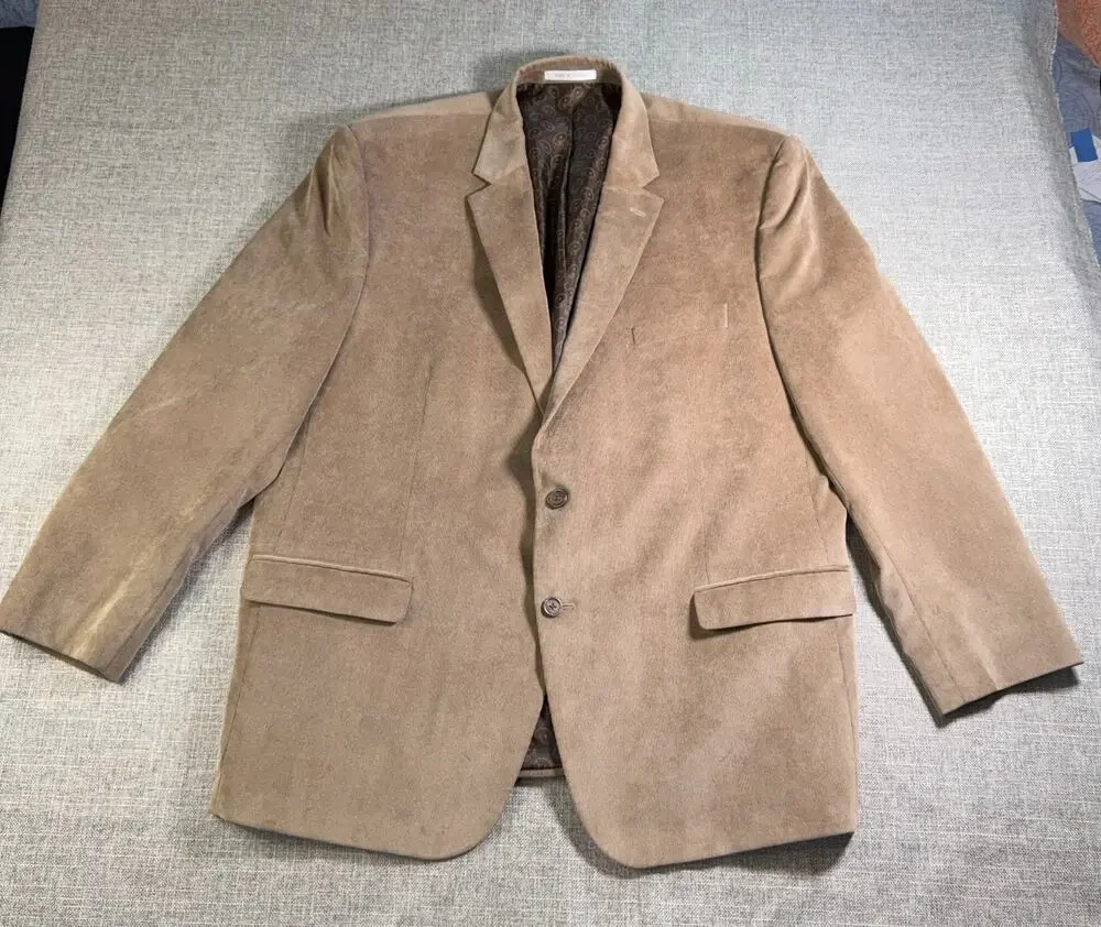 Chaps Mens 50R Tan Corduroy Blazer Sport Coat Paisley Lined 2 Button